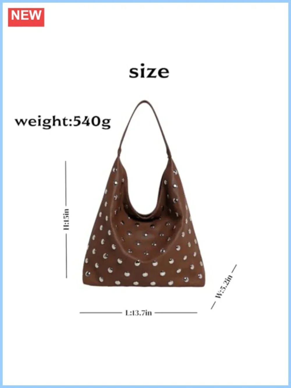 Vegan Leather Studded Hobo Bag Soft Slouchy Shoulder Purse